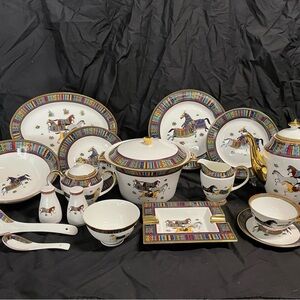Elegant Multicolor Cheval Horse-Themed Dinnerware Set